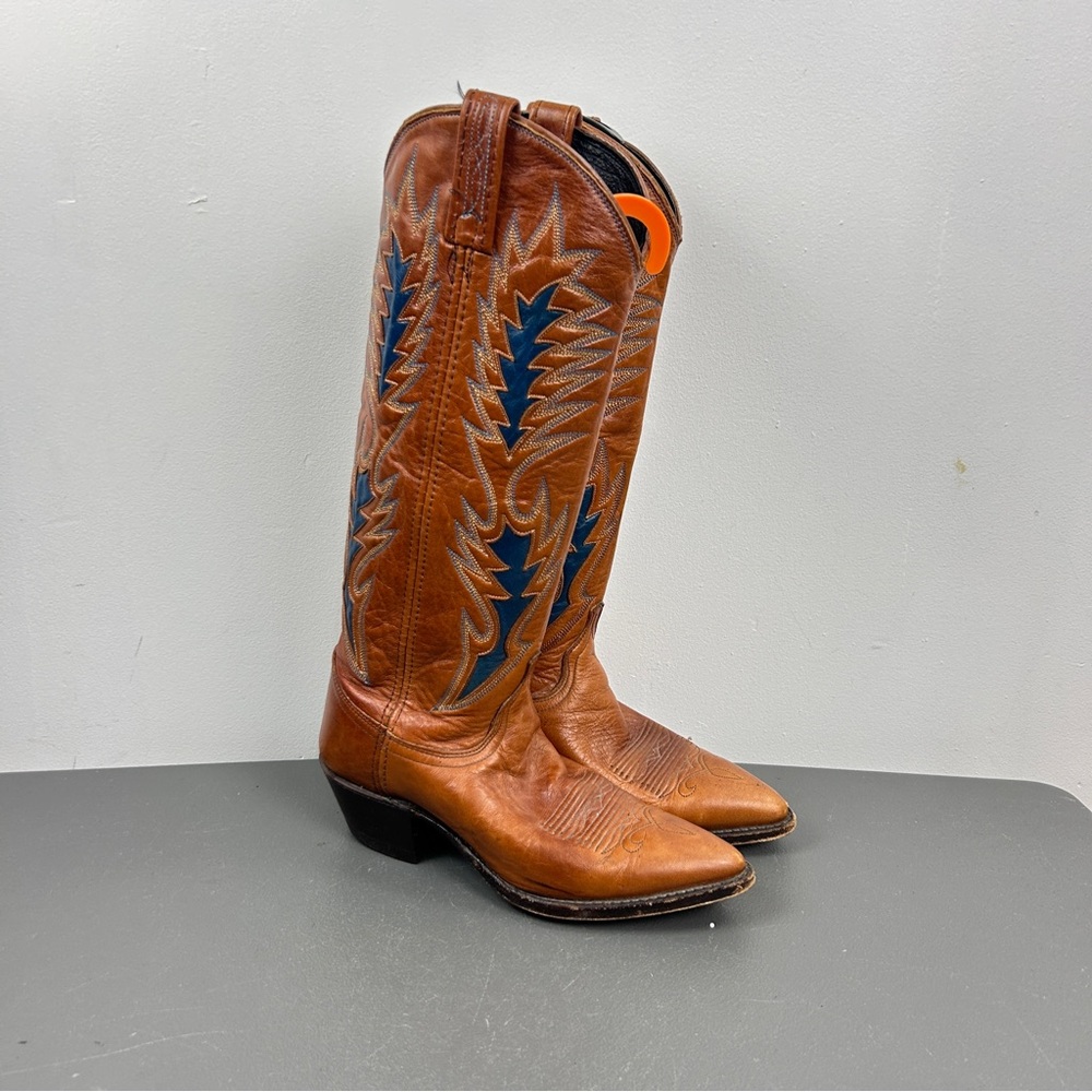 Dan Post Leather Blue Paisley Cowboy Boots Size 6M